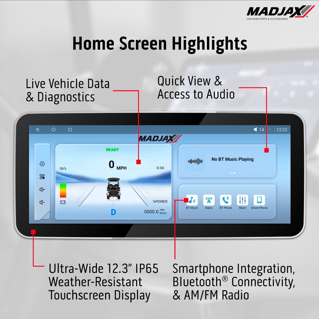 MadJax® Kinect™ Display Screen Kit for A/C motor Club Car Precedent/Tempo/Onward Bolt Battery and Navitas TAC2
